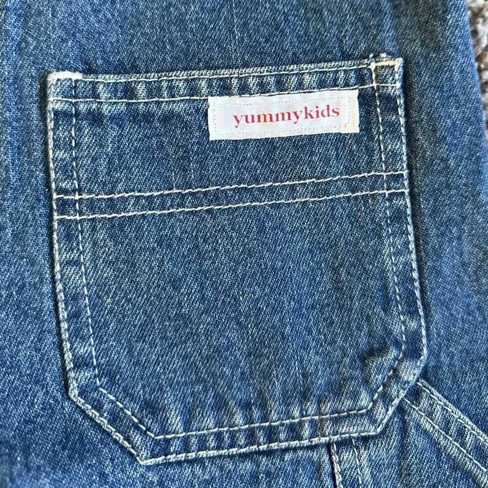 Yummy Kids Upcycled Denim Embroidered Winter Reindeer Snowflake Overalls Size 2T